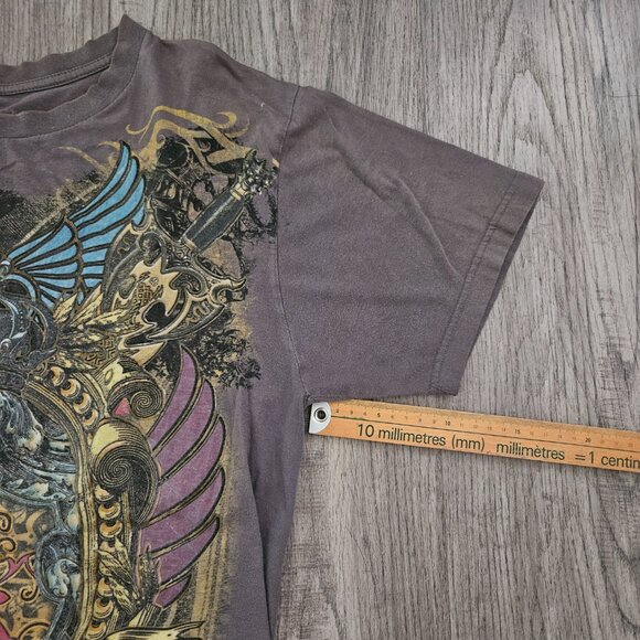 Christian Cross Graphic T-Shirt Gray Distressed Gothic – Men’s M - Picture 5 of 7